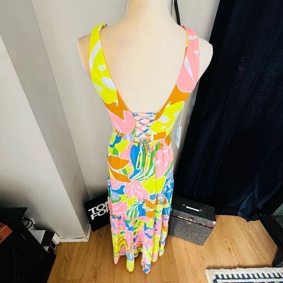 Maaji Selvatik Marea Knit Cover-Up Maxi Dress, Yellow/Blue Size Large 10/12, NWT - Picture 8 of 14